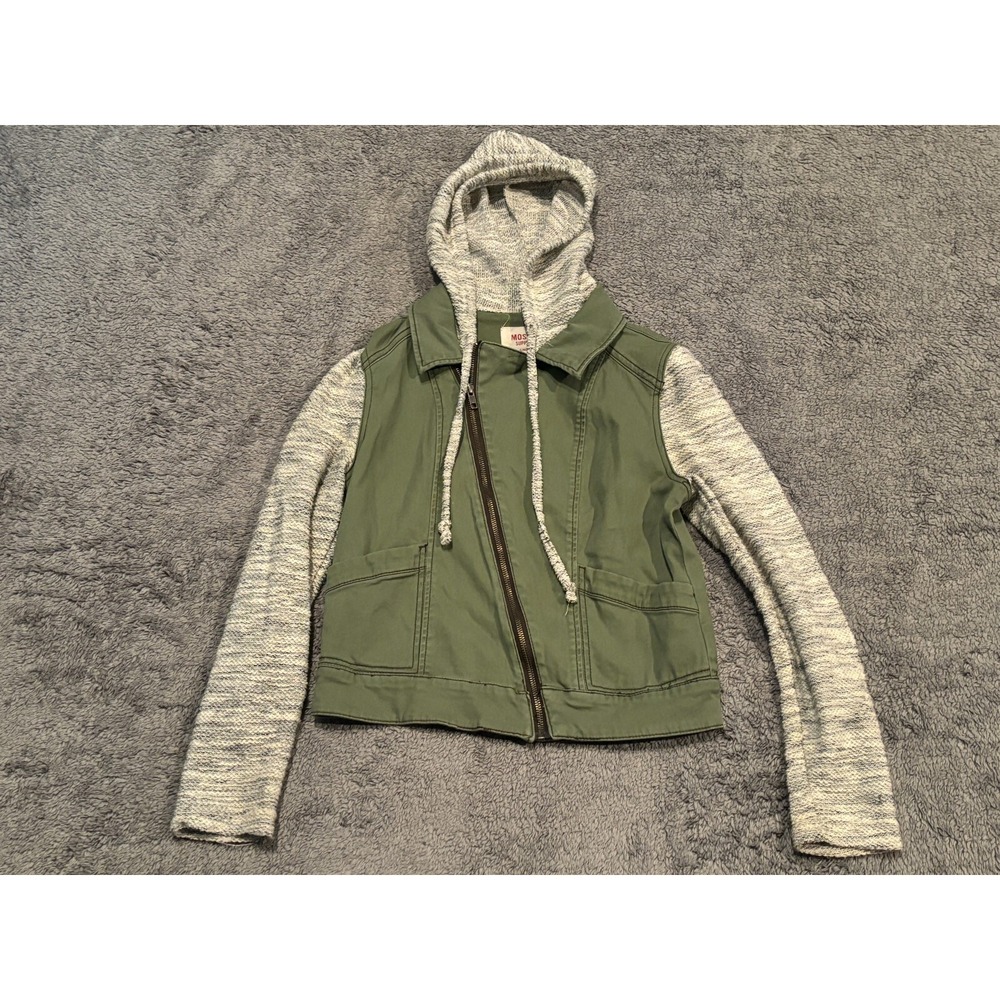Mossimo Supply Co Jacket Hoodie Womens Small Army Green Jersey Mixed Media